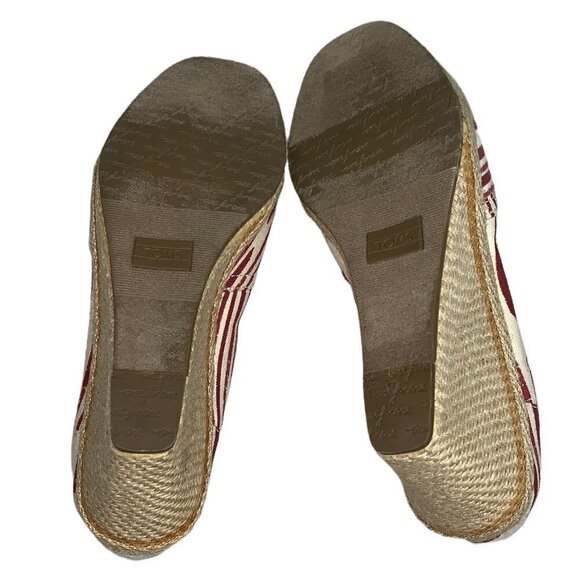Toms Canvas Espadrille Peep Toe Wedges Size W11 - Picture 4 of 7